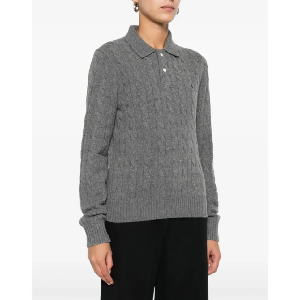 Pull Polo en Laine et Cachemire à Motifs Câblés