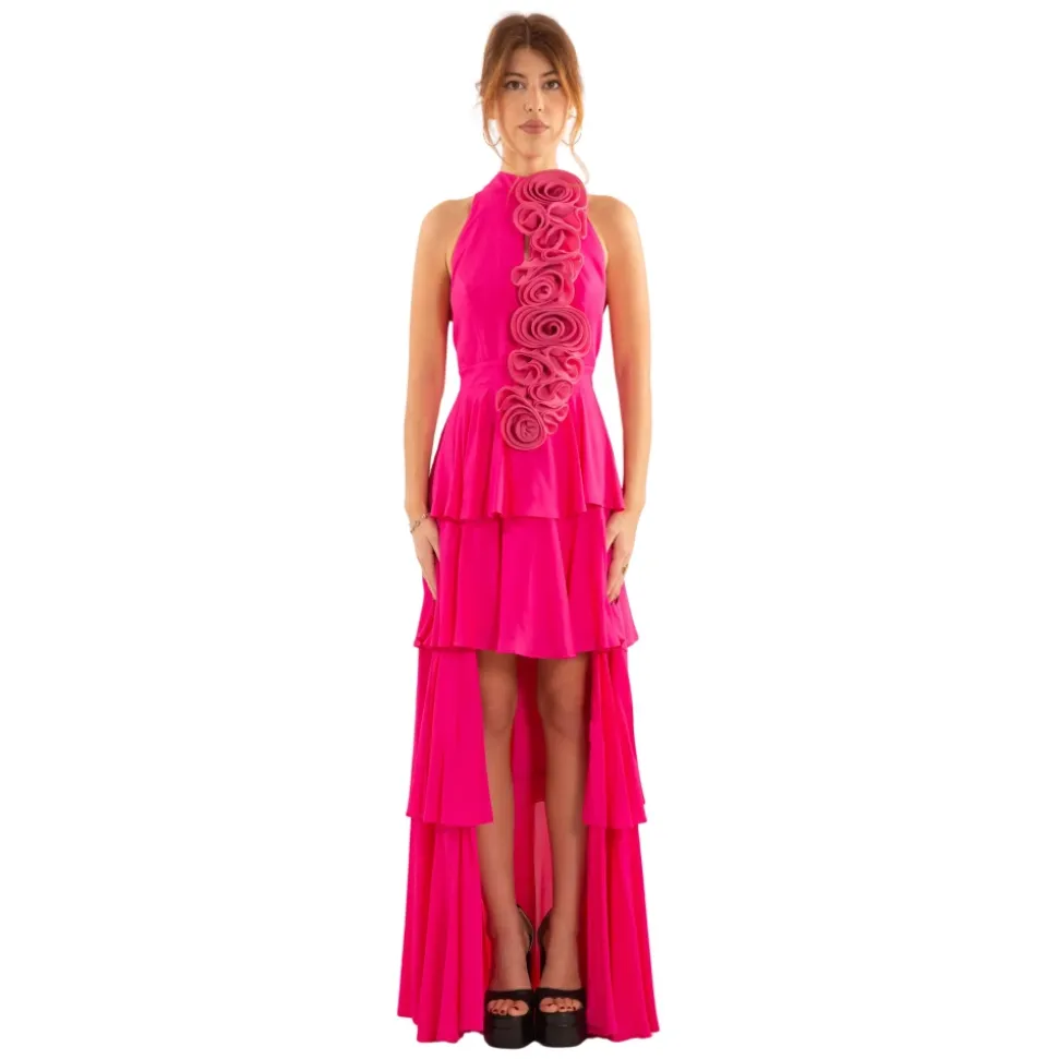 Robe à appliques fleuries FUXIA
