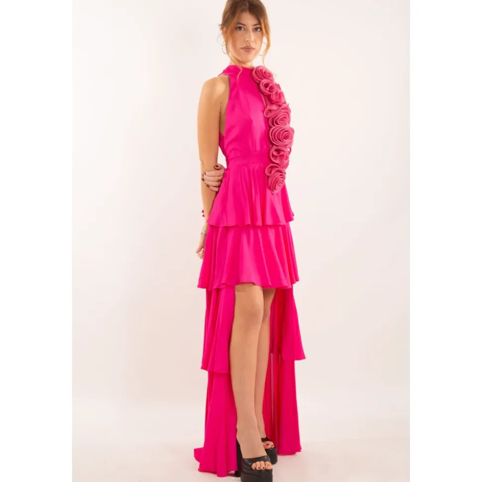 Robe à appliques fleuries FUXIA