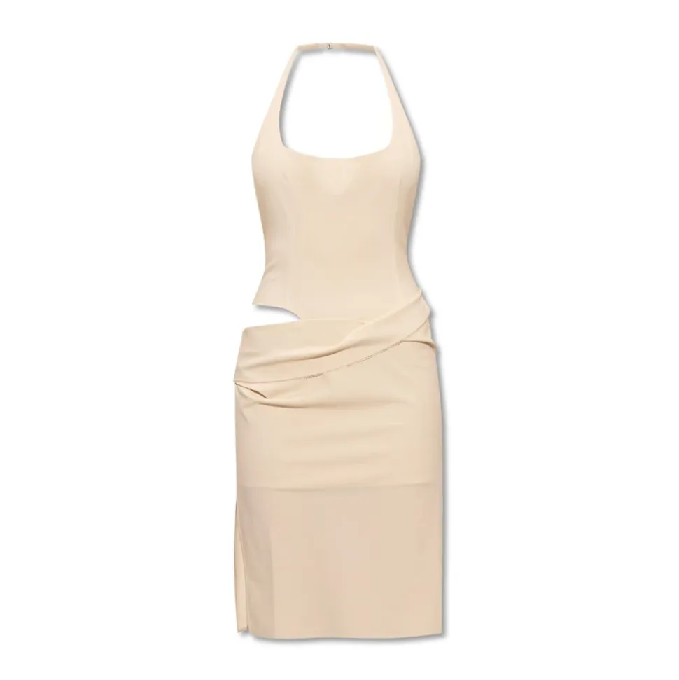 Robe Asymétrique Halterneck Blanc Cassé