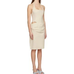 Robe Asymétrique Halterneck Blanc Cassé