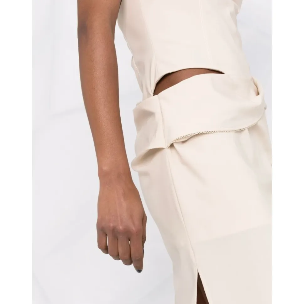 Robe Asymétrique Halterneck Blanc Cassé