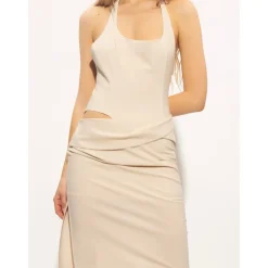 Robe Asymétrique Halterneck Blanc Cassé