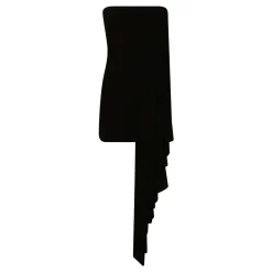Robe courte asymétrique sans bretelles à fronces