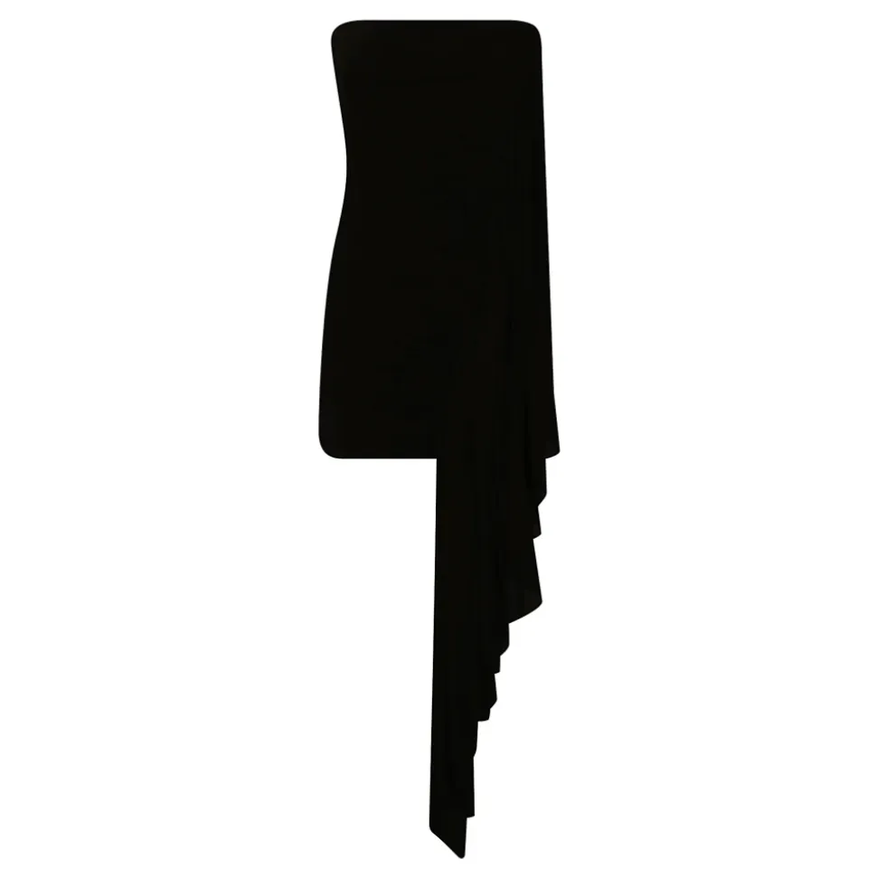 Robe courte asymétrique sans bretelles à fronces