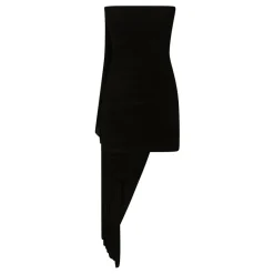 Robe courte asymétrique sans bretelles à fronces