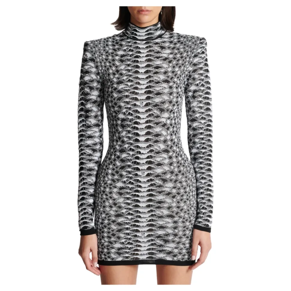 Robe Courte en Tricot Texturé Peau de Serpent