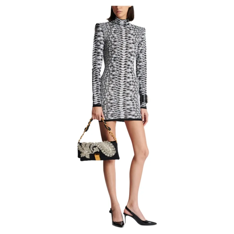 Robe Courte en Tricot Texturé Peau de Serpent