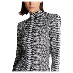 Robe Courte en Tricot Texturé Peau de Serpent
