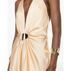 Robe de Soirée Satinée à Col Américain