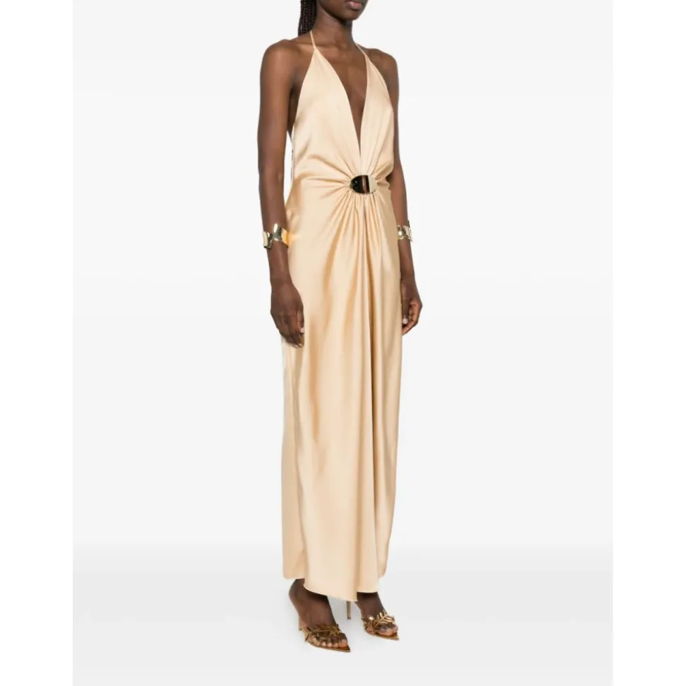 Robe de Soirée Satinée à Col Américain