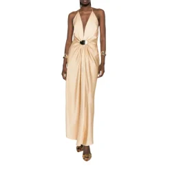 Robe de Soirée Satinée à Col Américain