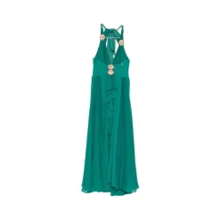 Robe Longue à Fleurs Appliquées et Col Halter