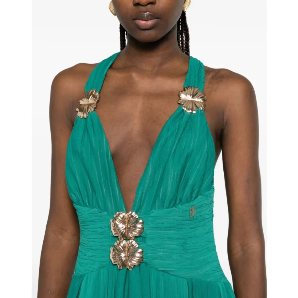 Robe Longue à Fleurs Appliquées et Col Halter