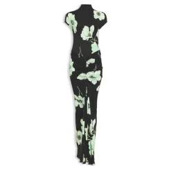 Robe Longue Imprimée en Jersey Drapé