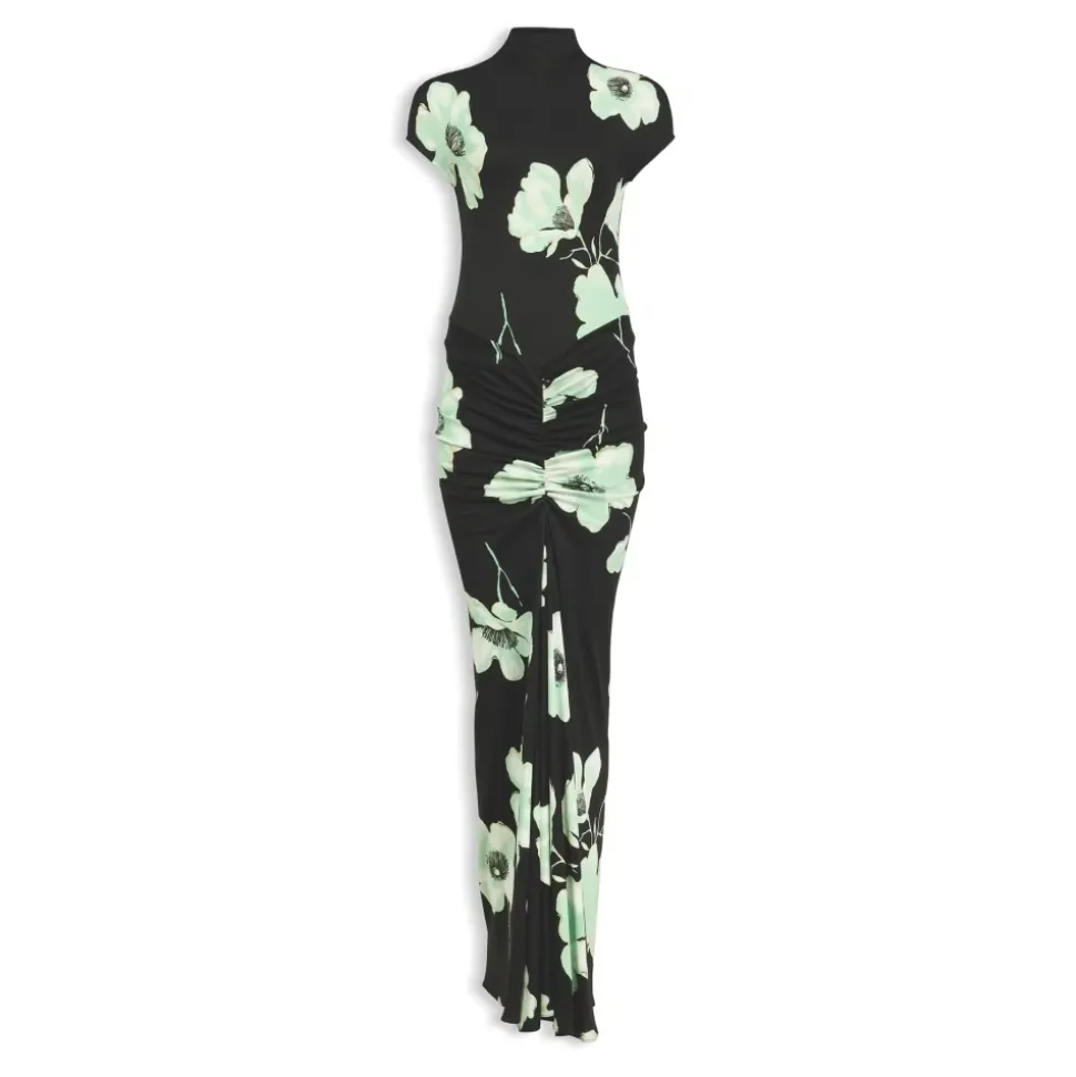 Robe Longue Imprimée en Jersey Drapé