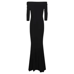 Robe longue à manches 3/4, col bénitier, style fishtail