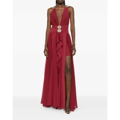 Robe Longue Maxi à Volants et Ornée de Fleurs