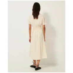 Robe Midi Boutonnée avec Taille Smockée