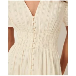 Robe Midi Boutonnée avec Taille Smockée