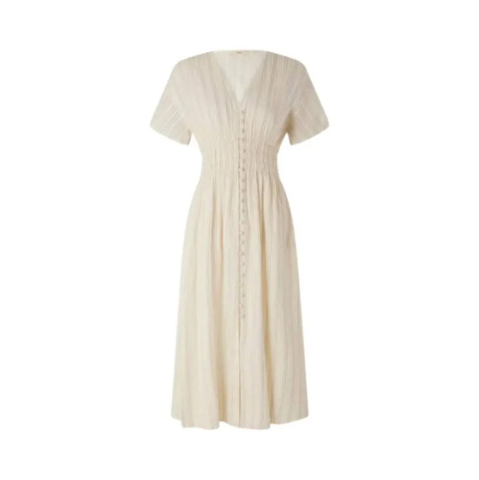 Robe Midi Boutonnée avec Taille Smockée
