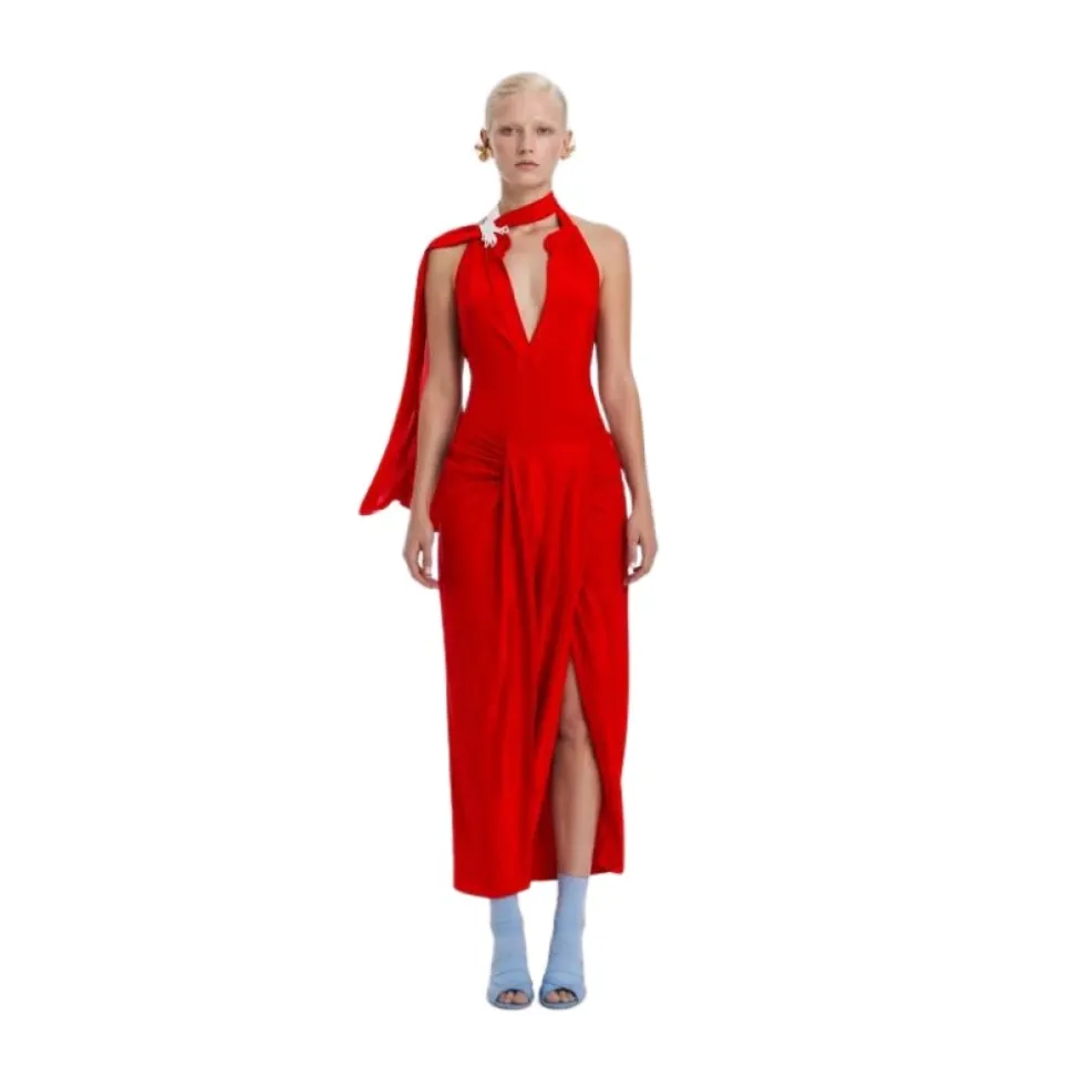 Robe Mi-longue à Demi-Col et Mains