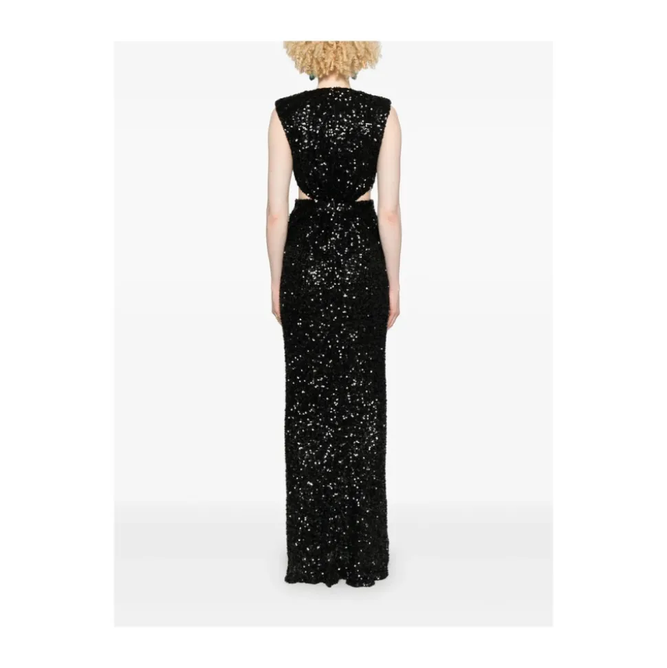 Robe Noire Sans Manches à Col V et Détails Découpés