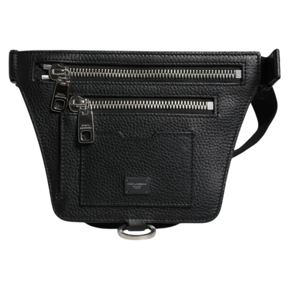 Sac Banane en Cuir de Veau avec Plaque Logo