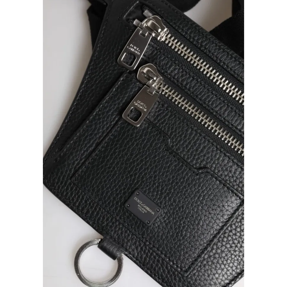 Sac Banane en Cuir de Veau avec Plaque Logo