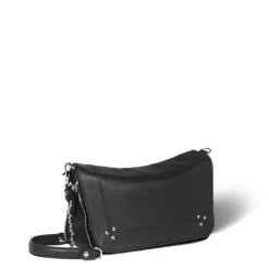Sac bandoulière en cuir noir avec chaîne