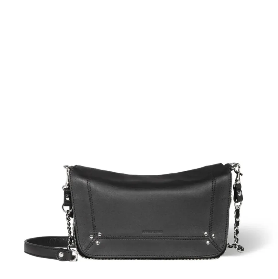 Sac bandoulière en cuir noir avec chaîne