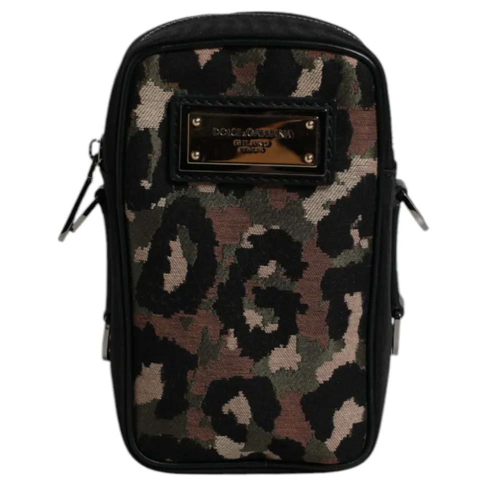 Sac bandoulière à motif léopard jacquard et plaque logo