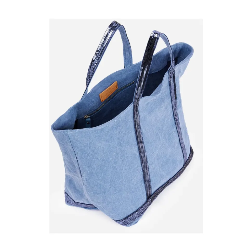 Sac cabas en lin bleu à paillettes