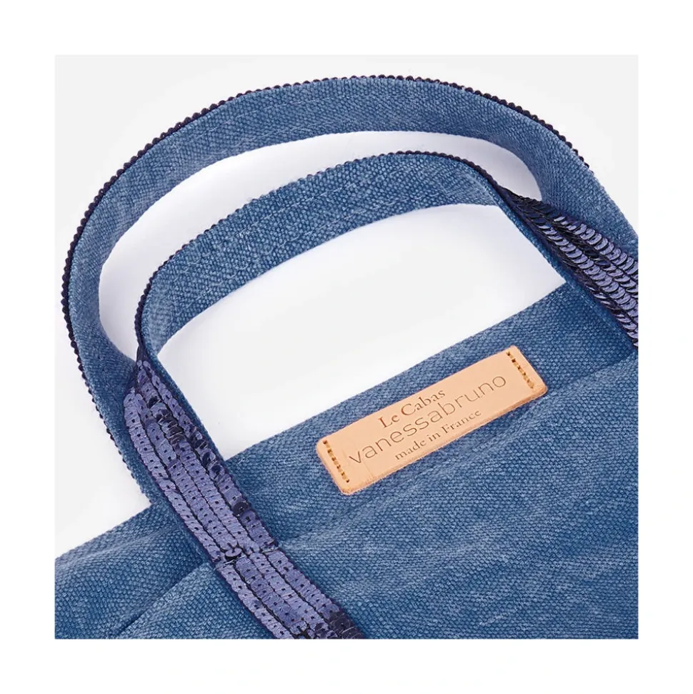 Sac cabas en lin bleu à paillettes