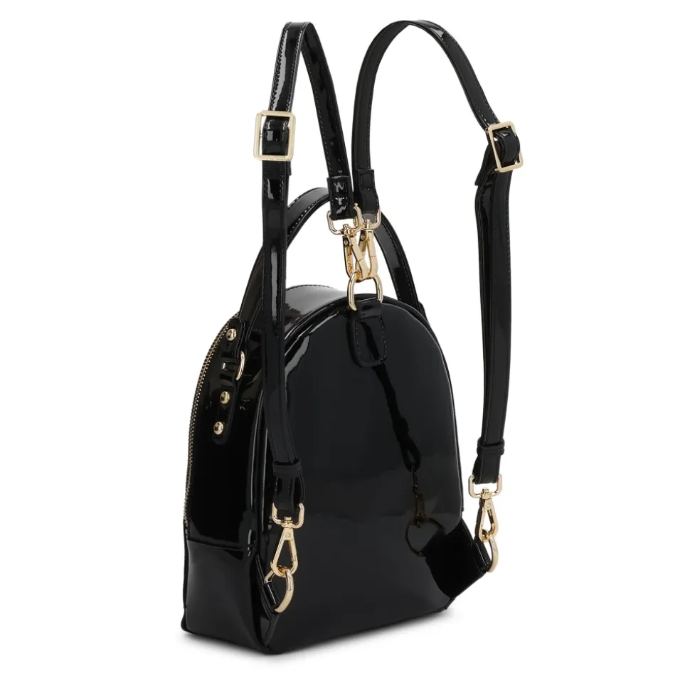 Sac à dos compact en daim et cuir verni