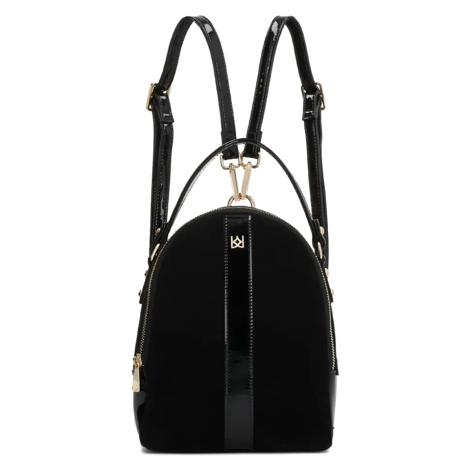 Sac à dos compact en daim et cuir verni