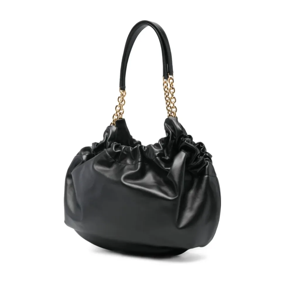 Sac en cuir noir avec bandoulière chaîne