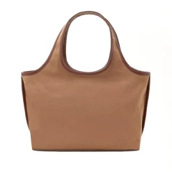 Sac fourre-tout en toile de coton avec découpes en cuir de vachette