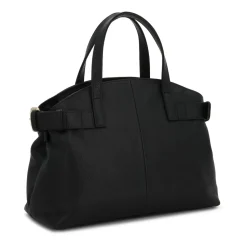Sac à main en cuir noir avec sangle décorative et intérieur fonctionnel