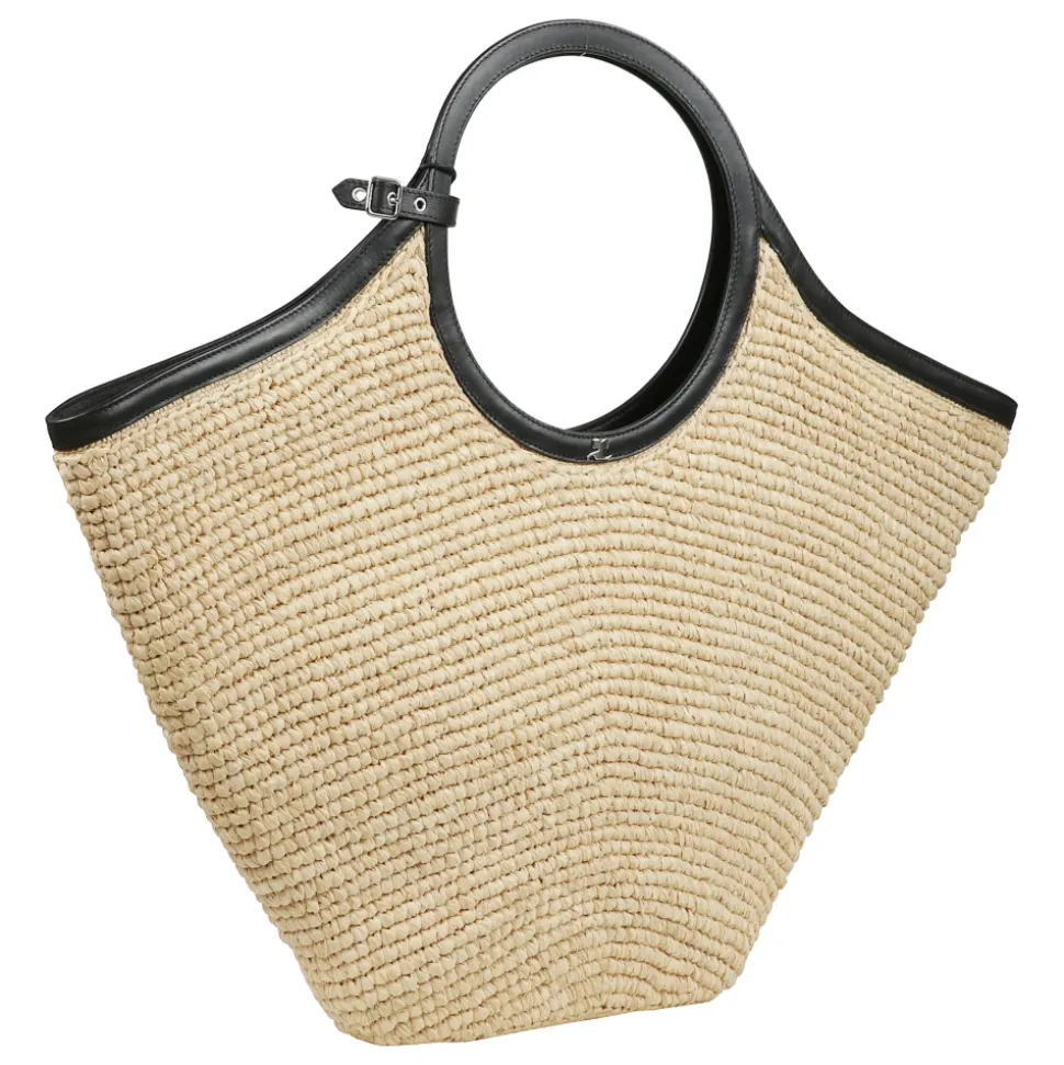 Sac ouvert en raphia avec poignées en cuir