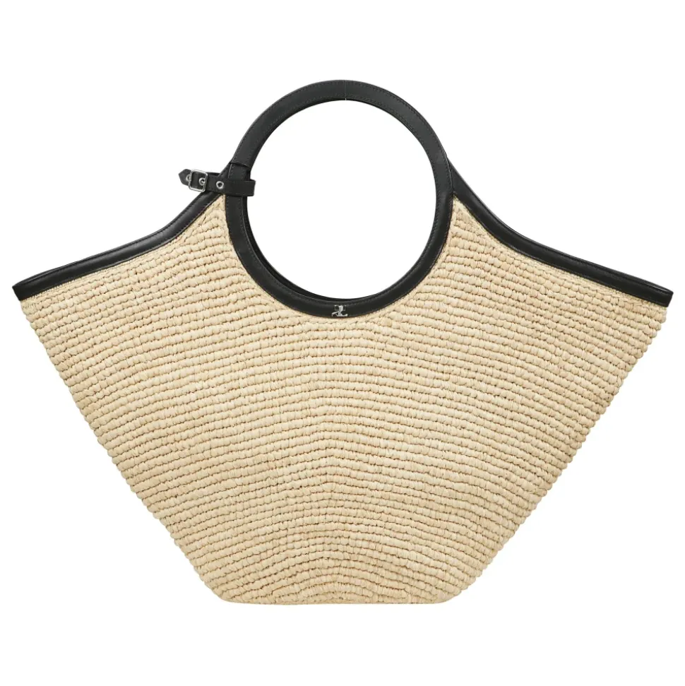 Sac ouvert en raphia avec poignées en cuir