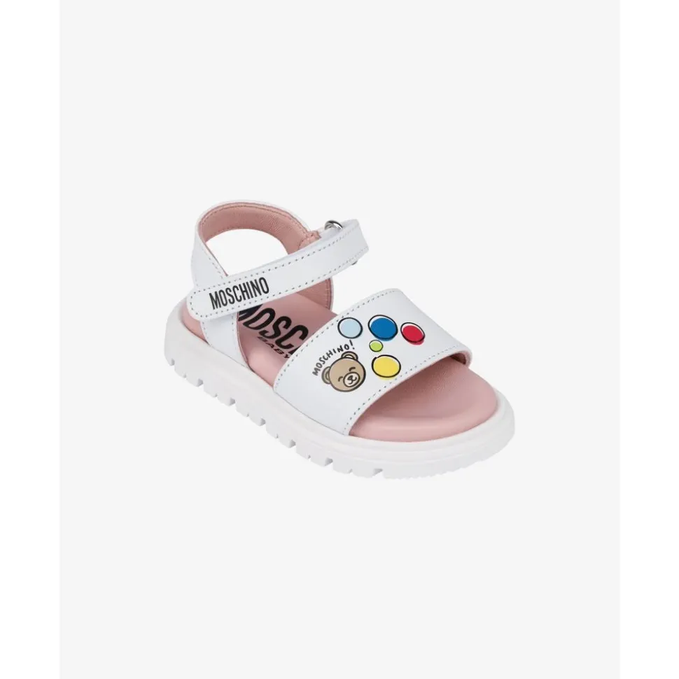 Sandales en cuir avec ours en peluche