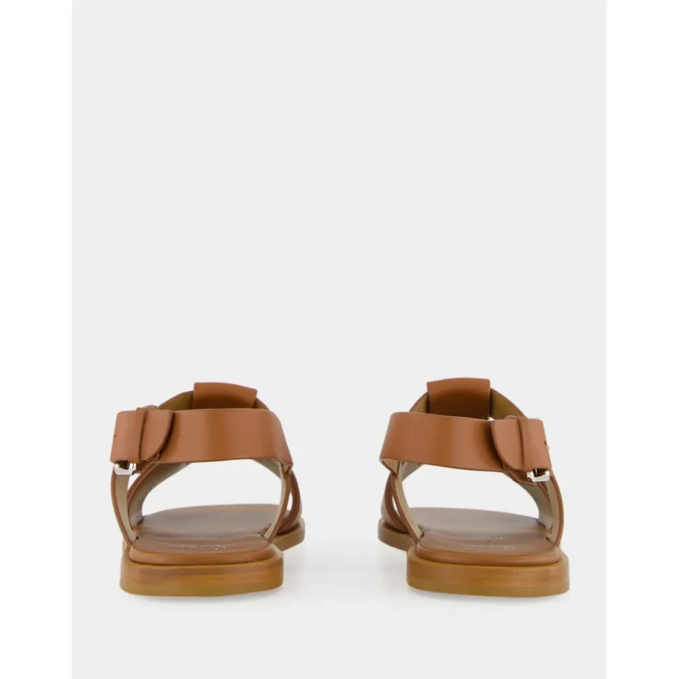 Sandales en Cuir Cuoio avec Détail Métallique