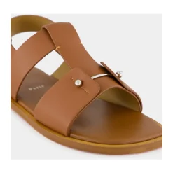 Sandales en Cuir Cuoio avec Détail Métallique