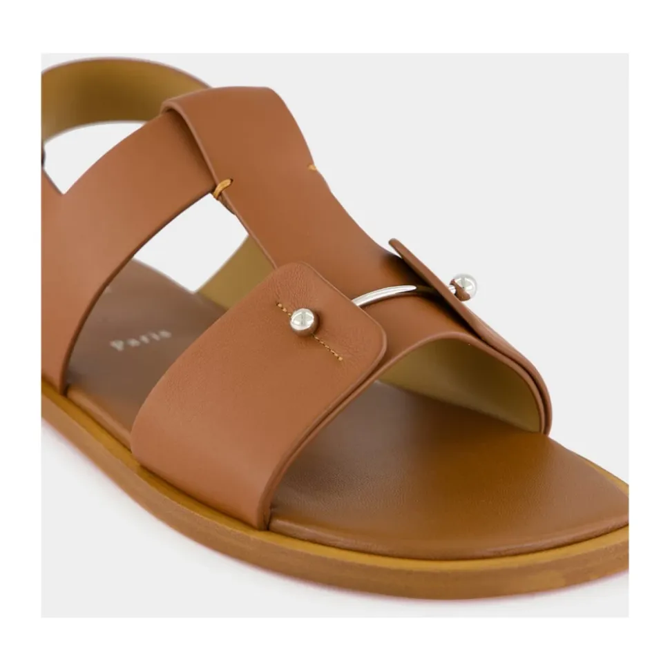 Sandales en Cuir Cuoio avec Détail Métallique