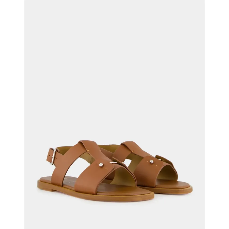 Sandales en Cuir Cuoio avec Détail Métallique
