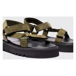 Sandales en cuir suédé kaki