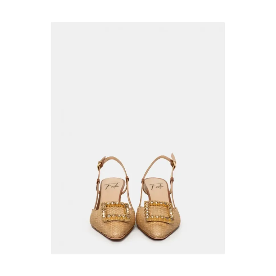 Sandale Slingback en raphia et cuir