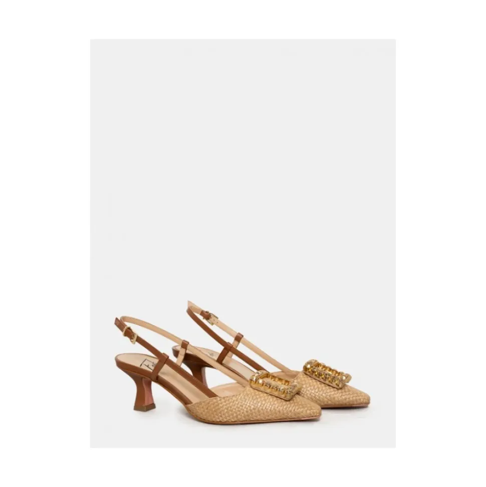 Sandale Slingback en raphia et cuir