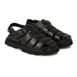 Sandales noires en cuir avec orteils couverts
